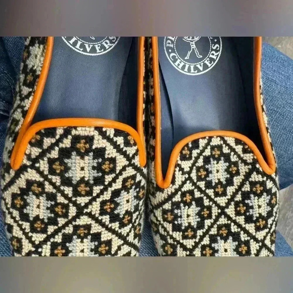 Penelope Chilvers Dandy Leather Trim Needlepoint Slipper Loafers Size 36 - Picture 13 of 15
